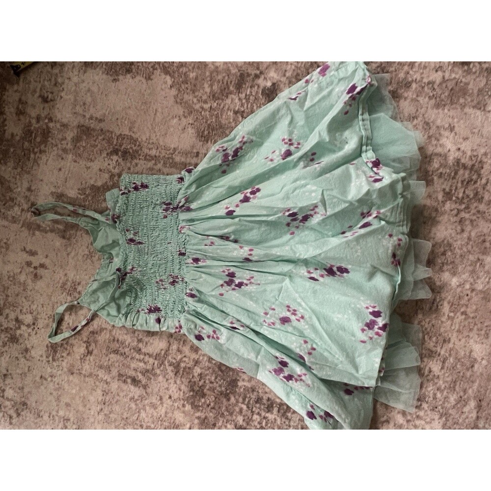 Cherokee Girls Dress Size 7/8 Mint Green Floral Bubble Hem Smocked Easter Spring - Picture 2 of 9